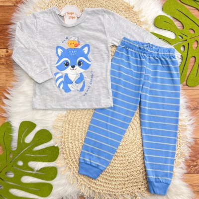 Pijama Guaxinim e Passarinho "Vamos Dormir?" - Azul e Mescla